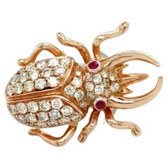 18K Rose Gold Bug Shaped Mixed Colored Diamond Brooch
