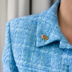 18K Rose Gold Bug Shaped Rubelite and Green Garnet Brooch