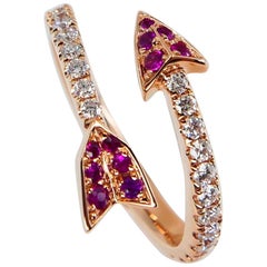 18 Karat Rose Gold Burma Red Rubies and Diamond Band Ring, Cupid's Arrow