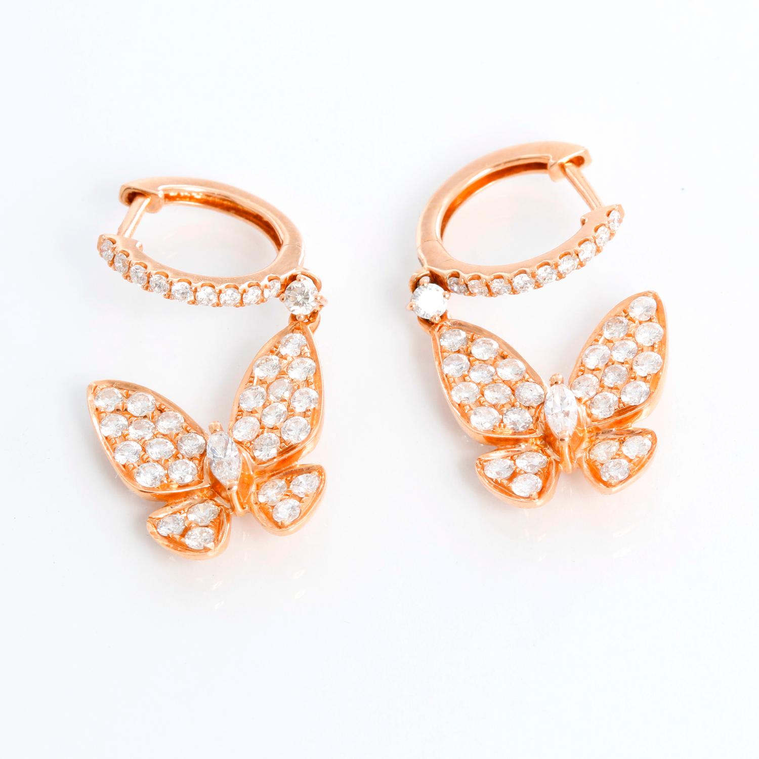 Women's 18K Rose Gold Butterfly Earrings For Sale