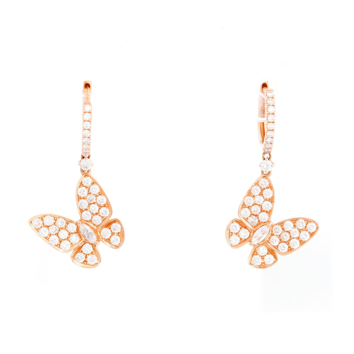 18K Rose Gold Butterfly Earrings For Sale 1