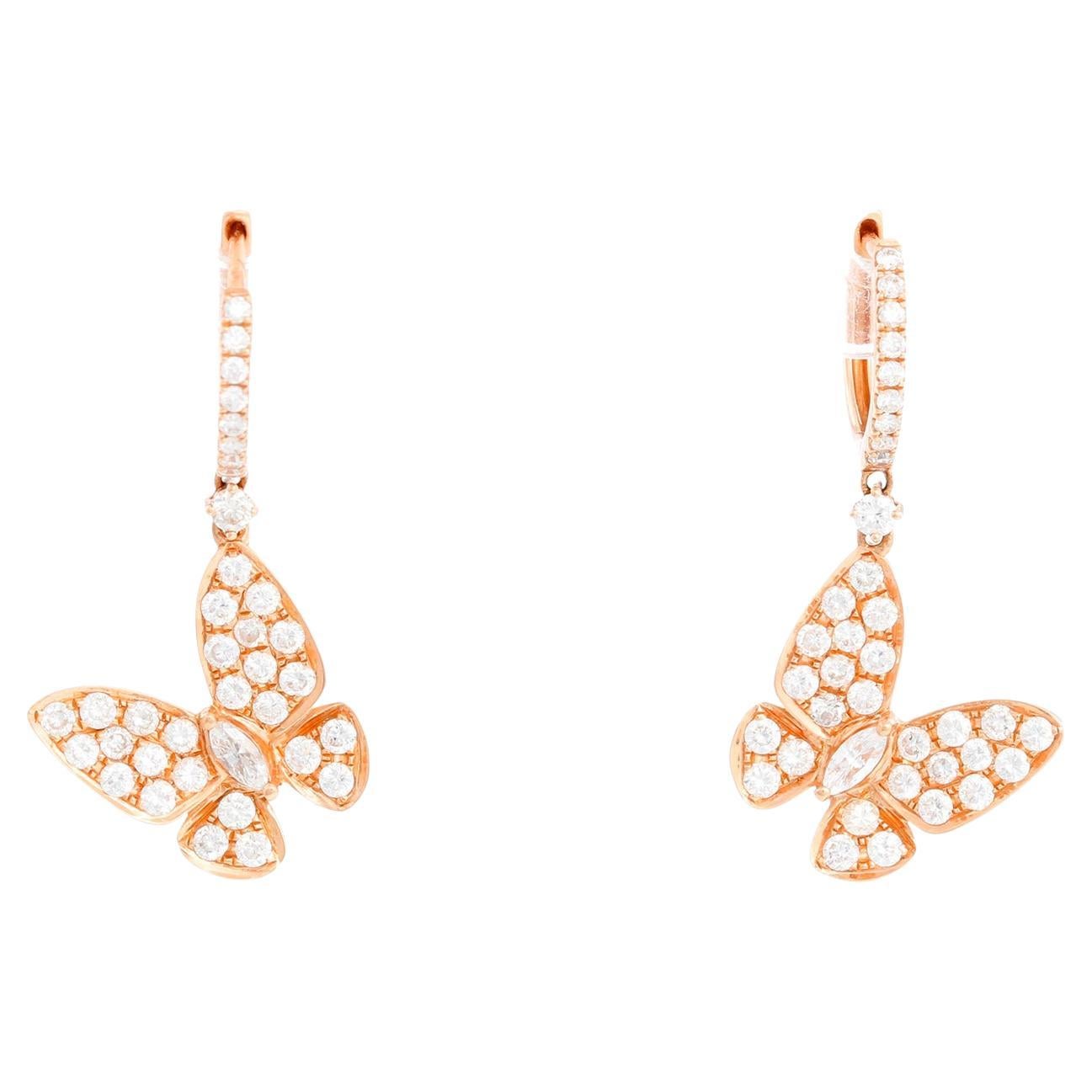 18K Rose Gold Butterfly Earrings For Sale