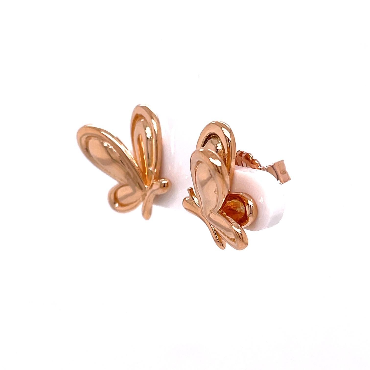 Cabochon 18k Rose Gold Butterfly Studs with 18k Rose Gold Rainbow Moonstone Jackets For Sale