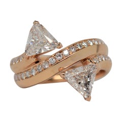 18k Rose Gold By Pass Ring with Trillion & Round Cut Diamonds, 2.11 Carats
