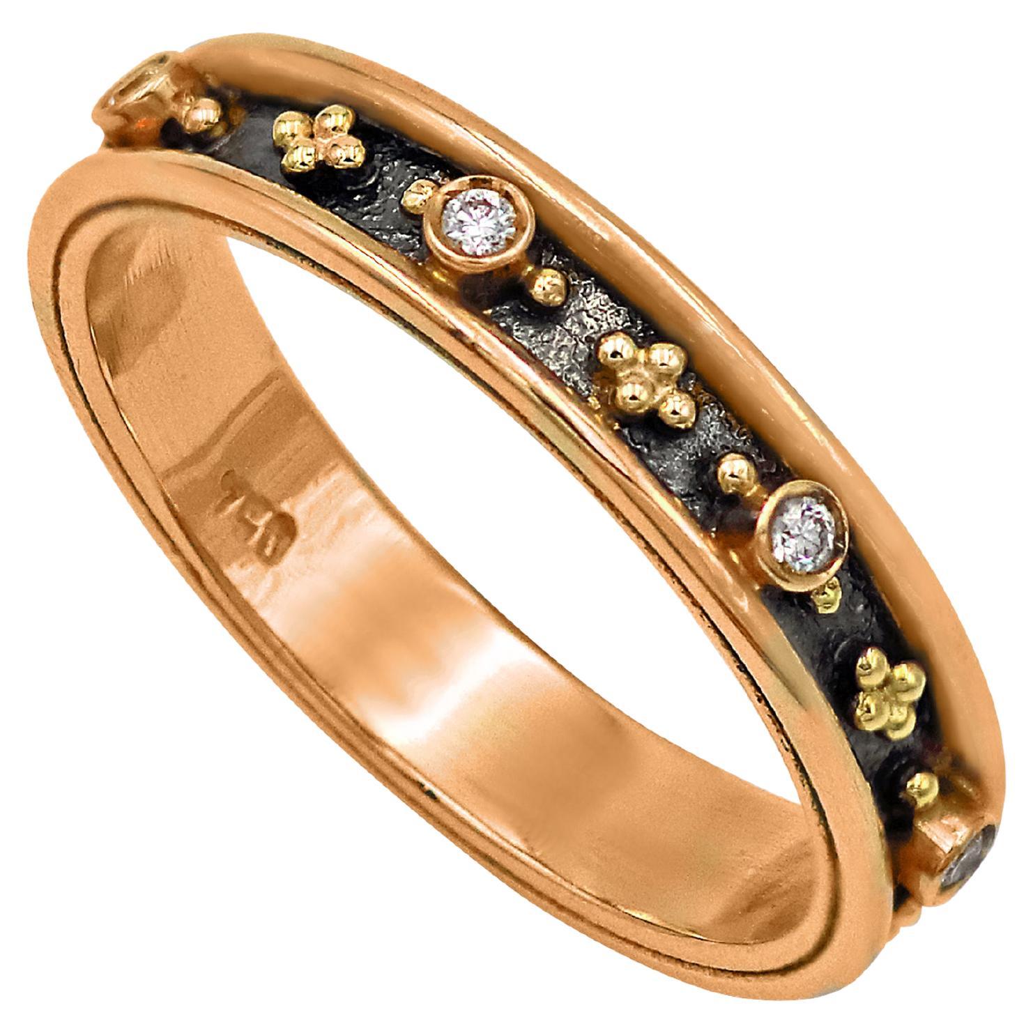 18k Rose Gold Byzantine Band Ring with Diamonds