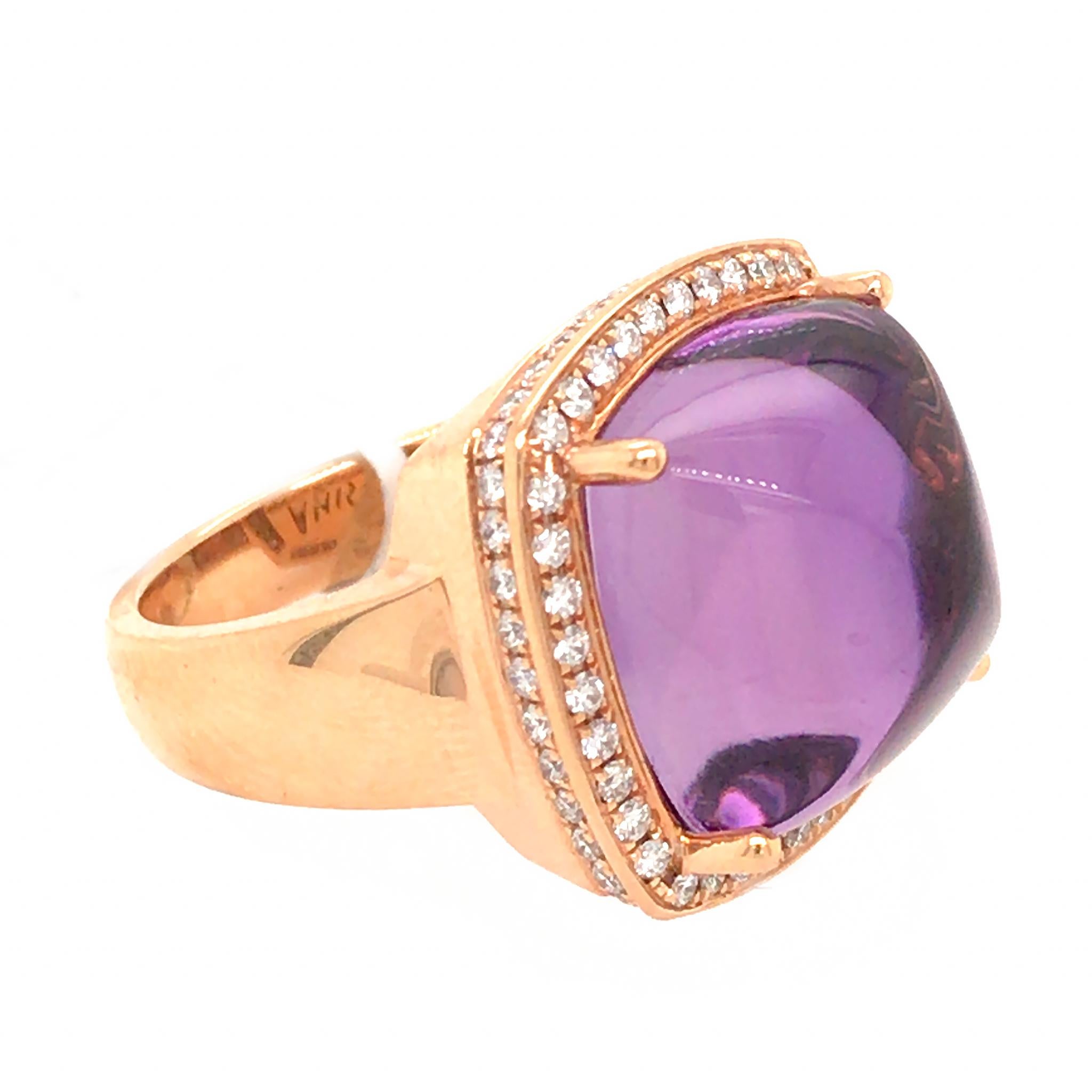 18k Rose Gold Cabochon Amethyst and Diamond Ring In Excellent Condition In New York, NY