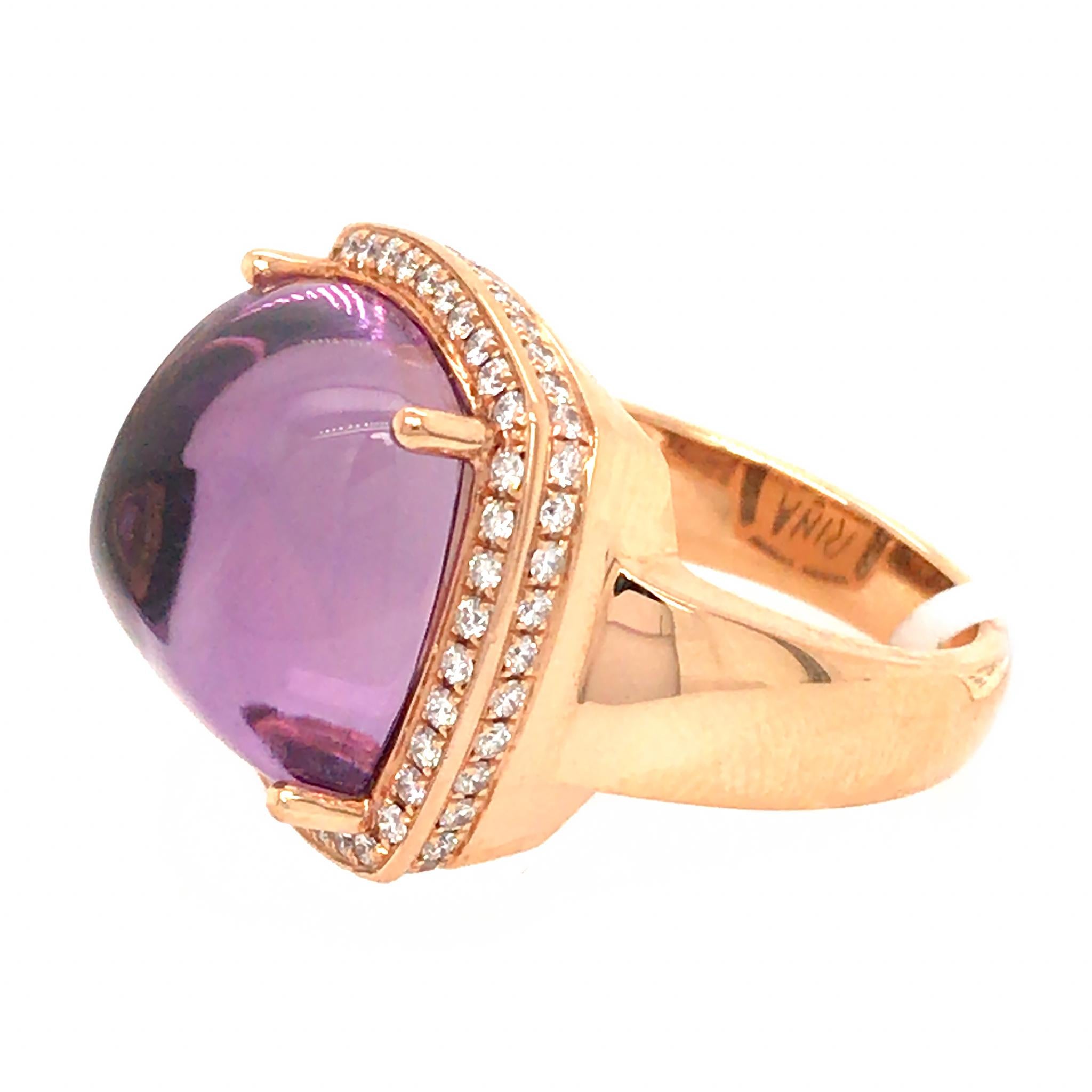 Women's 18k Rose Gold Cabochon Amethyst and Diamond Ring