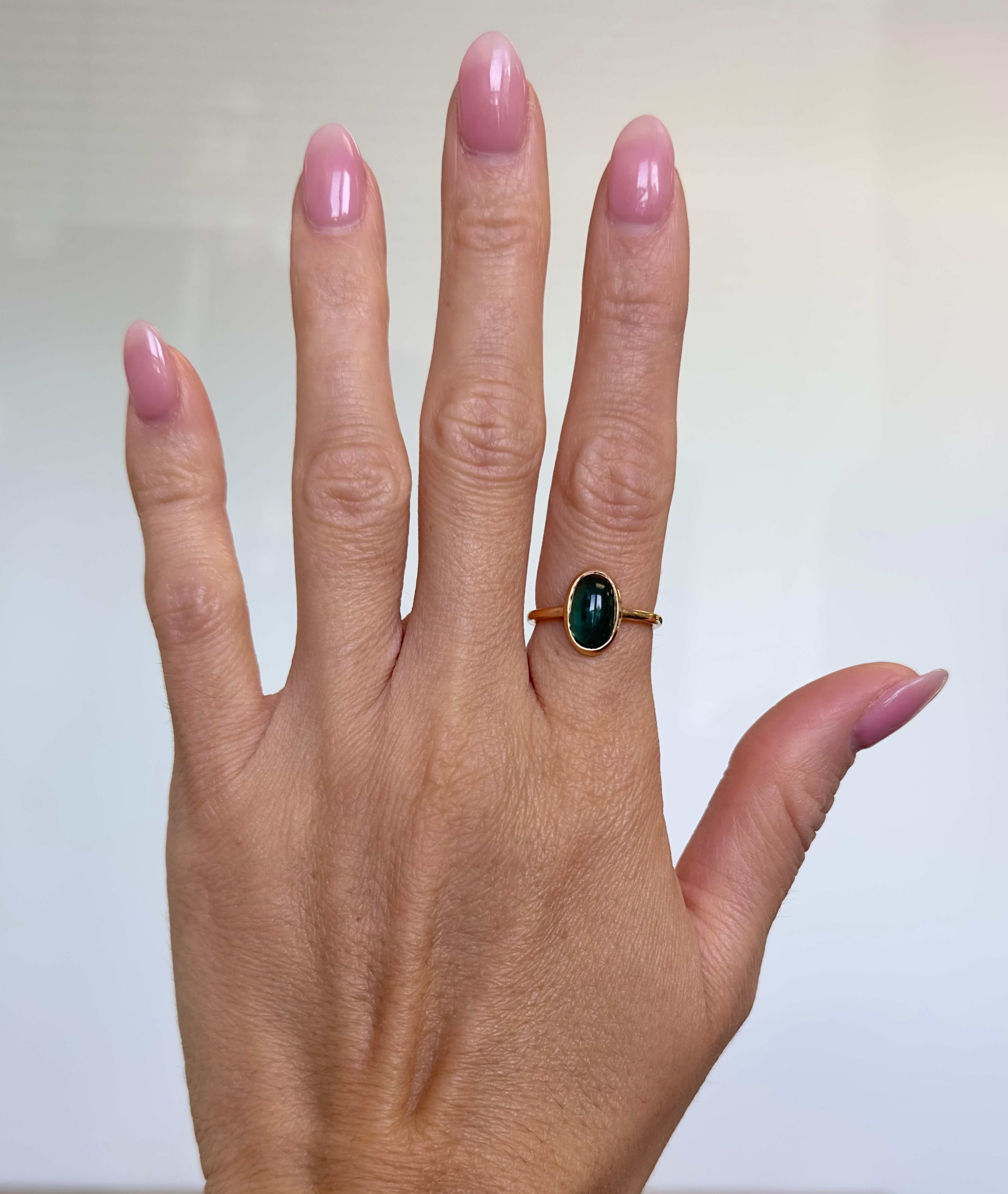 Bague en or rose 18 carats avec tourmaline cabochon Pour femmes en vente