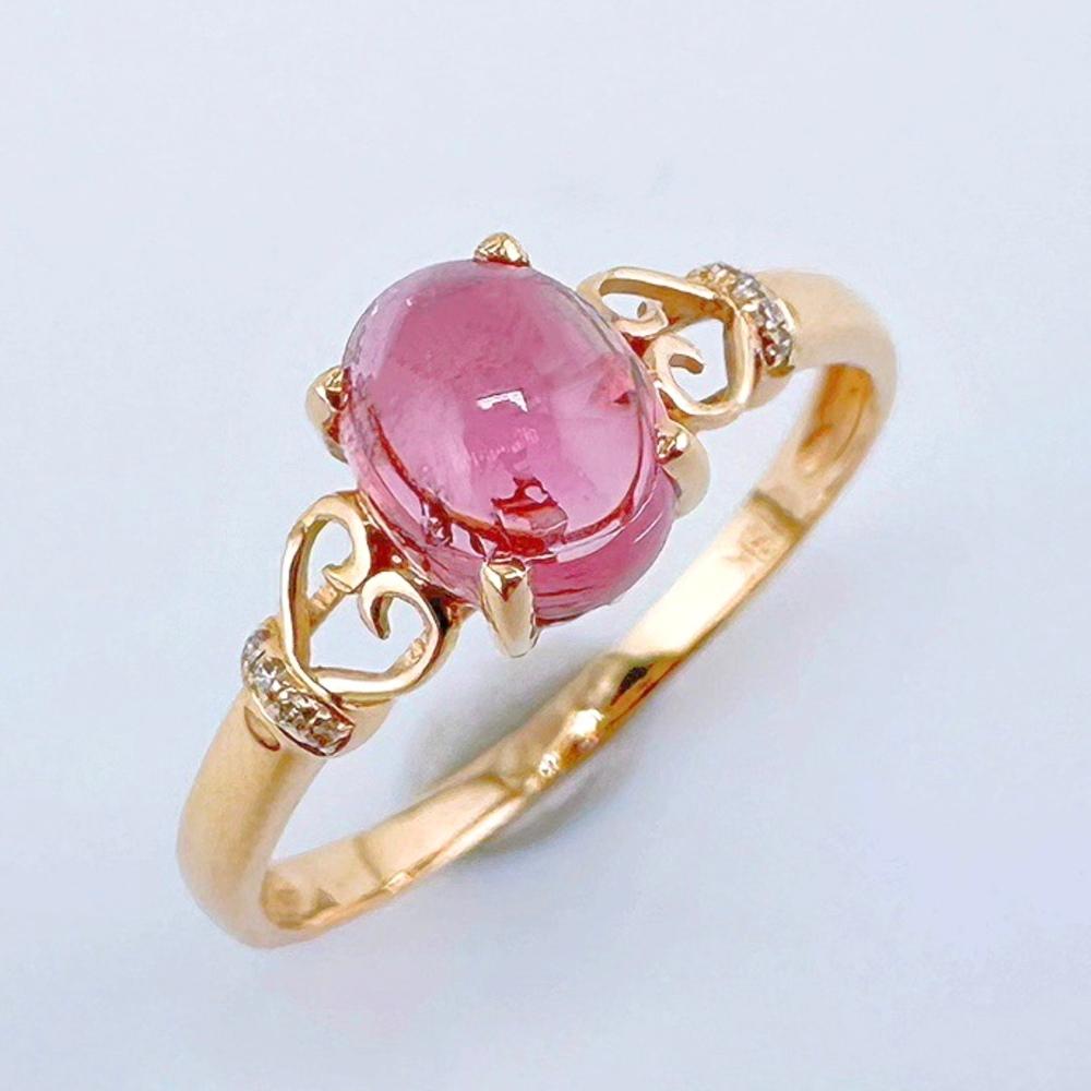 Modern 18K Rose Gold Cabochon Fuchsia Tourmaline Ring with Diamonds For Sale
