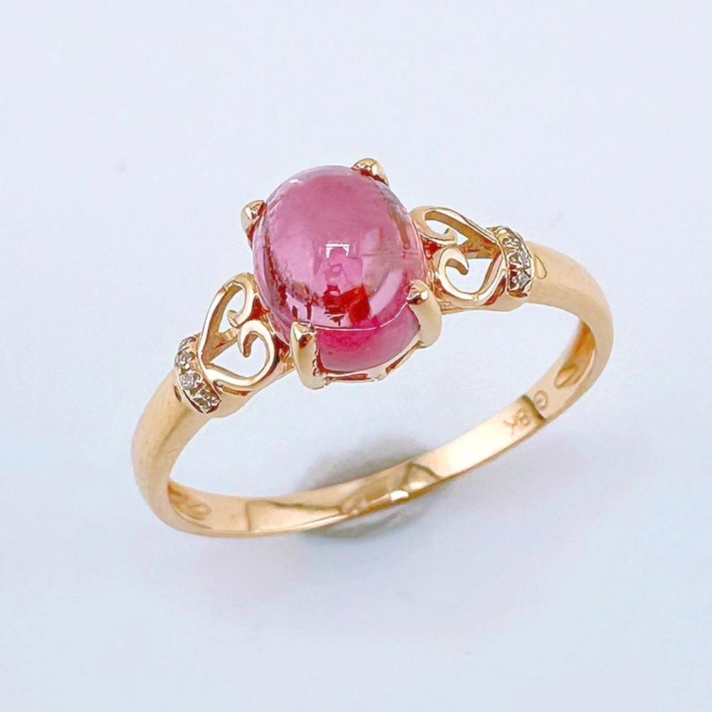 Women's or Men's 18K Rose Gold Cabochon Fuchsia Tourmaline Ring with Diamonds For Sale