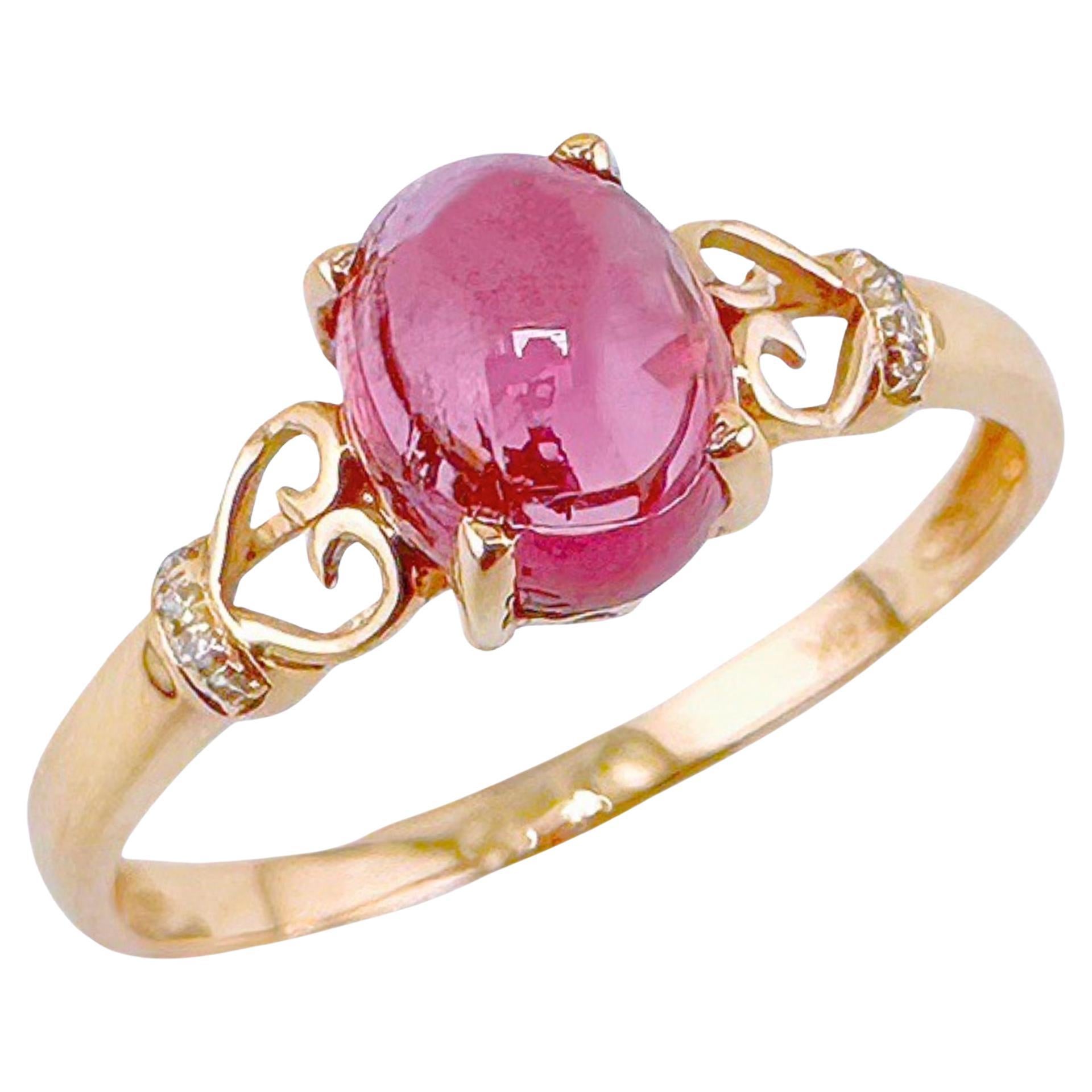 18K Rose Gold Cabochon Fuchsia Tourmaline Ring with Diamonds