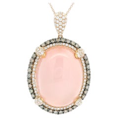 18k Rose Gold Cabochon Rose Quartz & 1.46ctw Halo Fancy Diamond Pendant Necklace