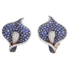 18K Rose Gold Calla Earrings with Blue Sapphires and Diamonds
