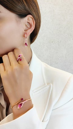 18K Rose Gold Calla Lily Burma Ruby Pink Sapphire Diamond Open Cocktail Ring