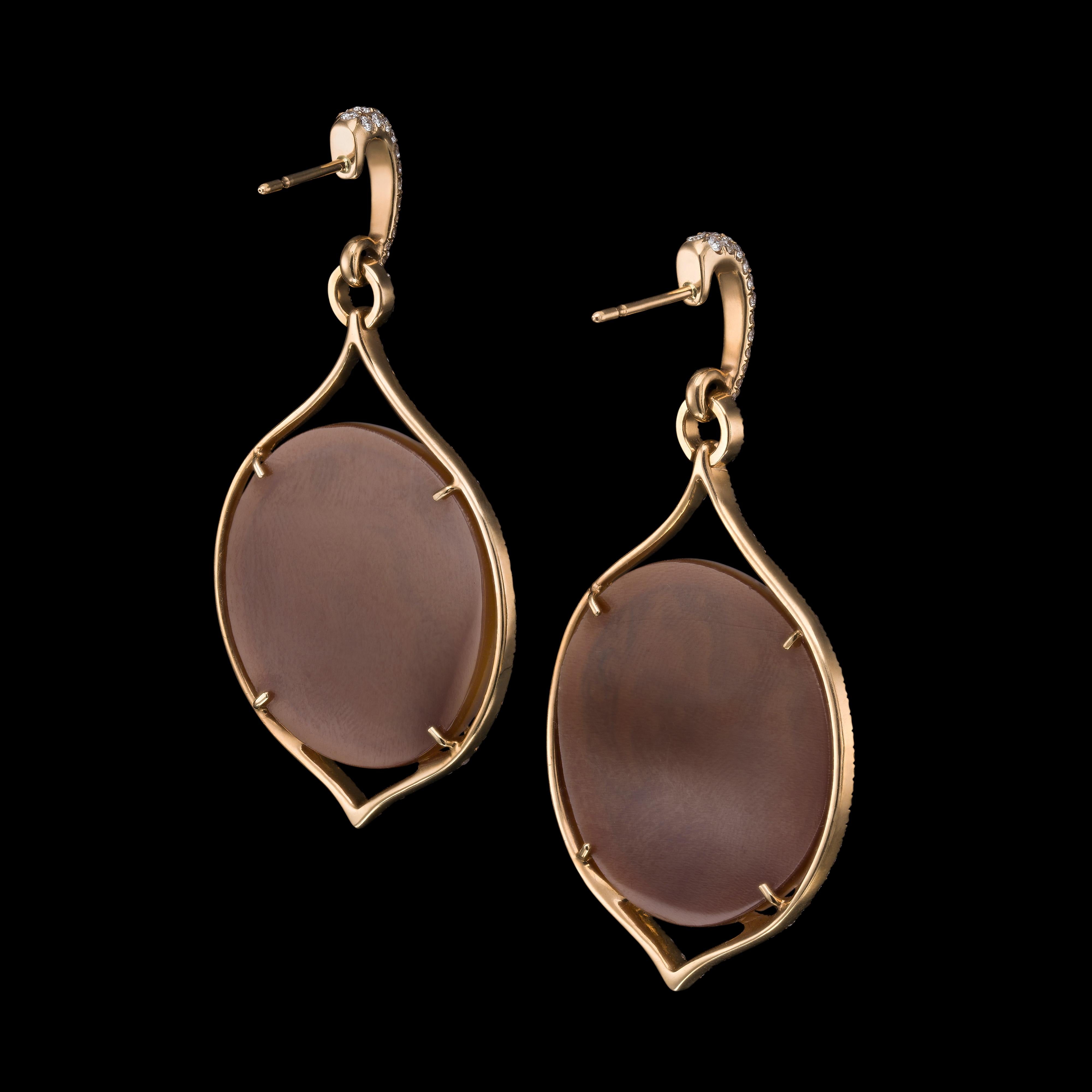 Women's or Men's 18K Rose Gold Cameo and Diamond Earrings For Sale