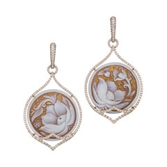 18K Rose Gold Cameo and Diamond Earrings