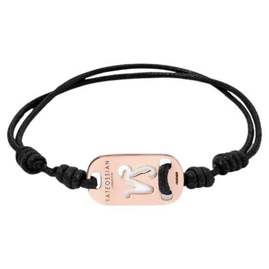 18K Rose Gold Capricorn Bracelet with Black Cord For Sale
