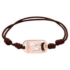 18K Rose Gold Capricorn Bracelet with Brown Cord