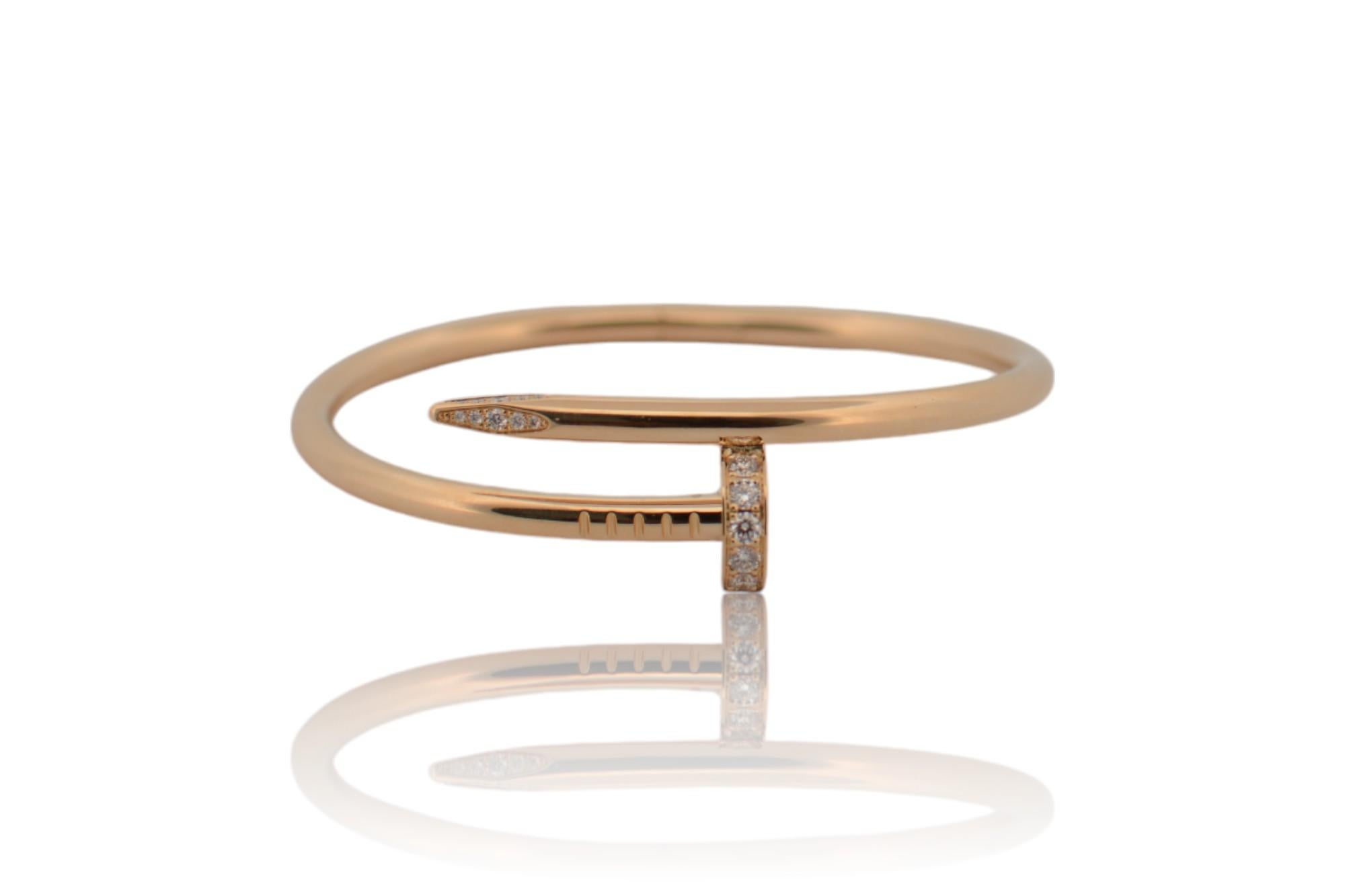 Brilliant Cut 18K Rose gold Cartier Just On Clou bracelet with diamonds full set For Sale