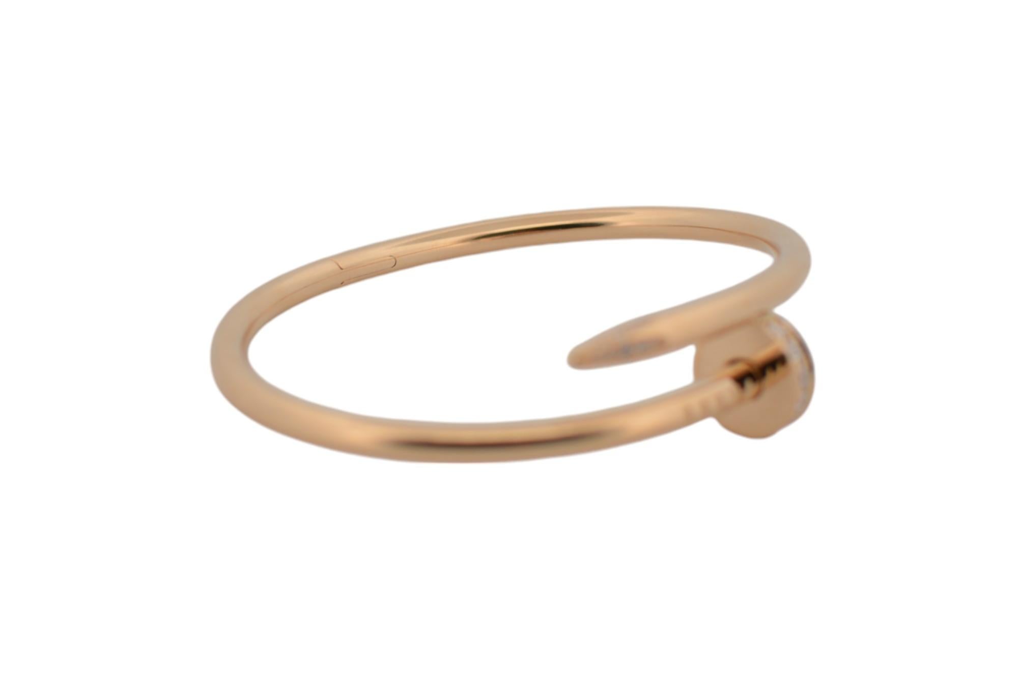 Women's or Men's 18K Rose gold Cartier Just On Clou bracelet with diamonds full set For Sale