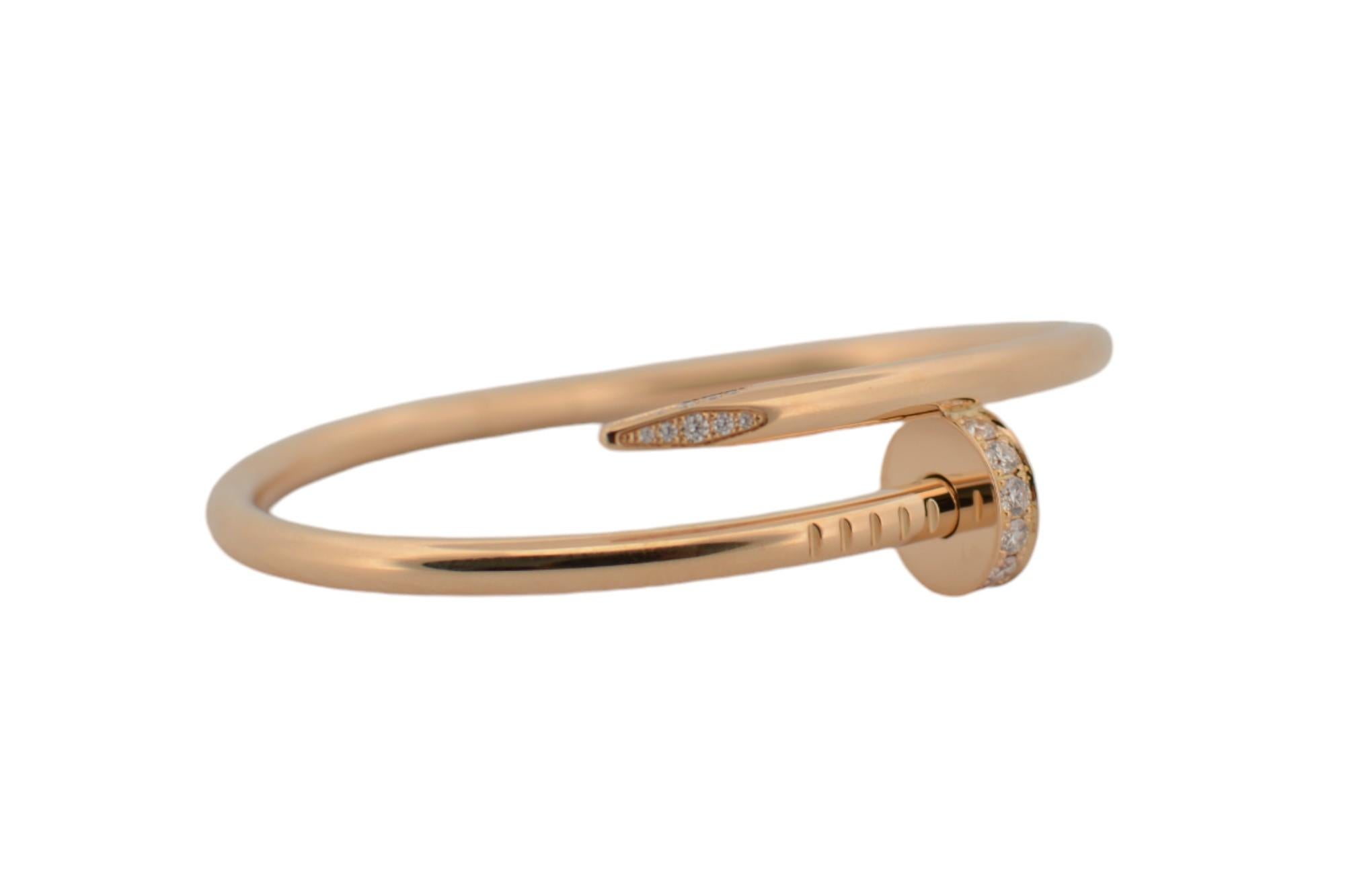 18K Rose gold Cartier Just On Clou bracelet with diamonds full set For Sale 1