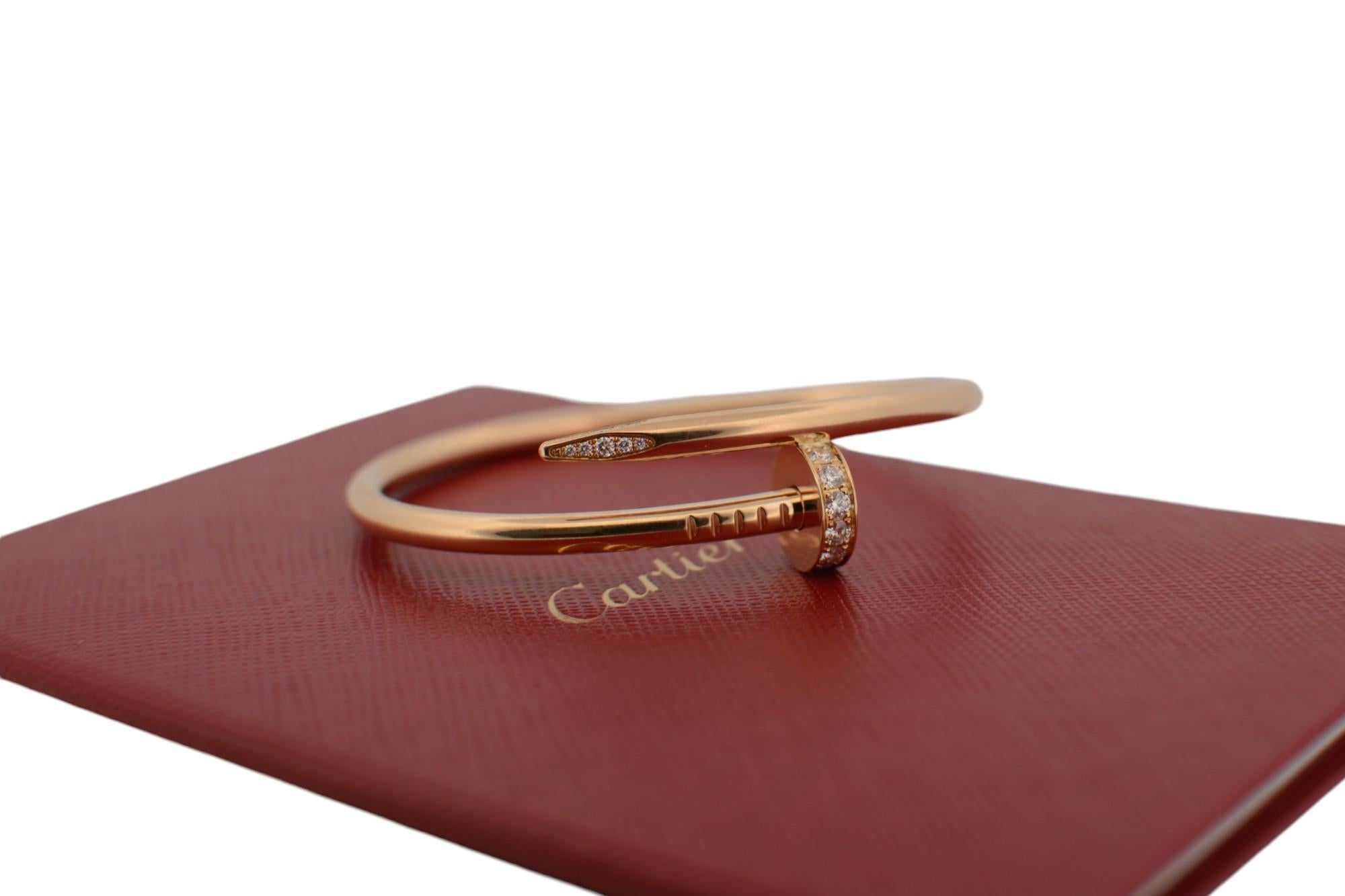 18K Rose gold Cartier Just On Clou bracelet with diamonds full set For Sale 3