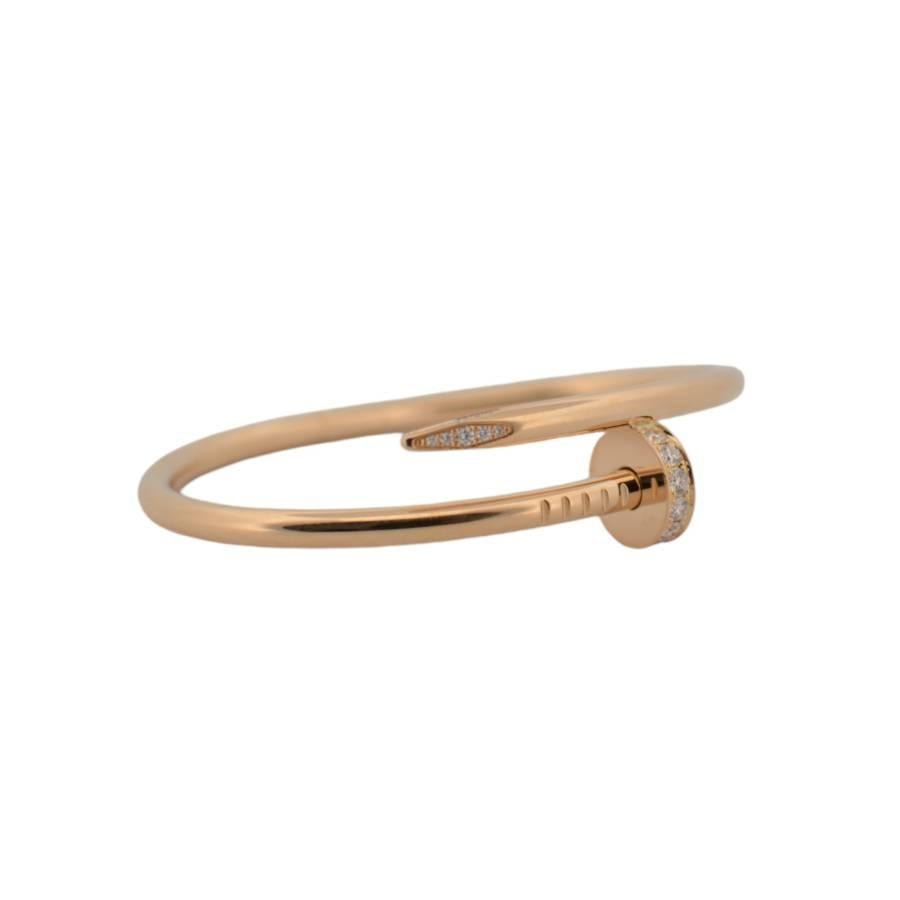 Women's or Men's 18K Rose gold Cartier Juste On Clue bracelet with diamonds full set For Sale
