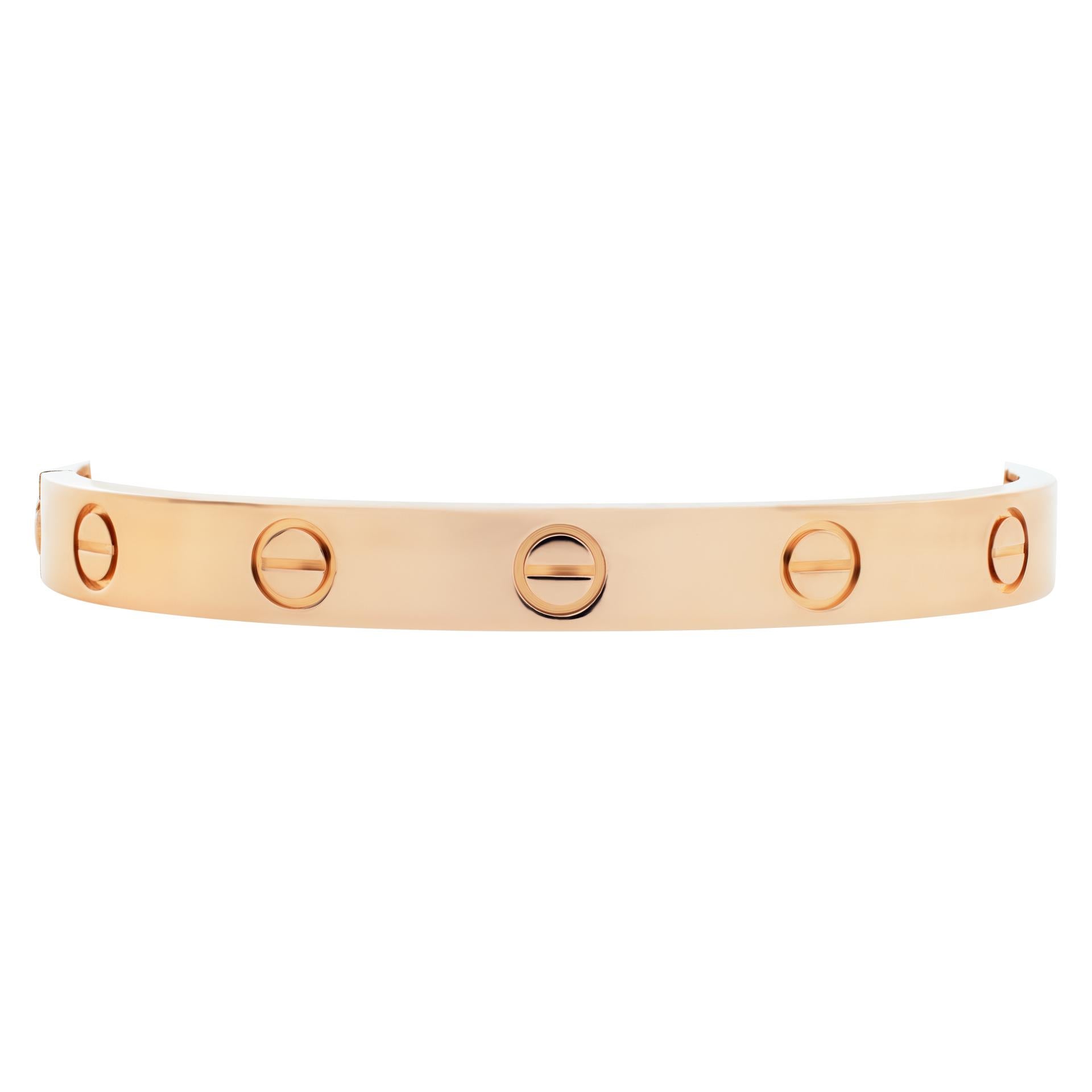 Cartier LOVE Bracelet in 18k rose gold, 6.1 mm width, Size 15. Ref B6067417 - Design was launched in NY in 1969 becoming an icon of jewelry design!