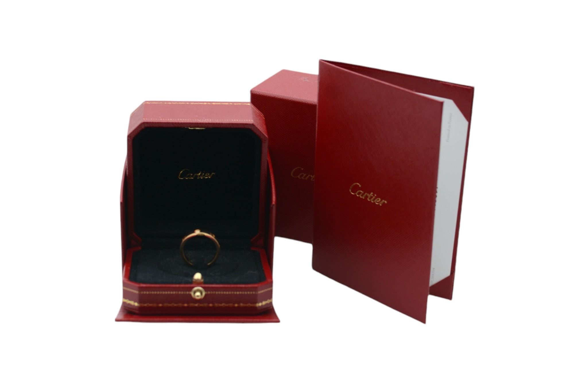 Ring made of 18K rose gold, inlaid with one diamond having a total of ……..ct. Size: 54. Size of this product cannot be adjusted. The product comes with the original Cartier box and documents. For more information about delivery, warranty and return,