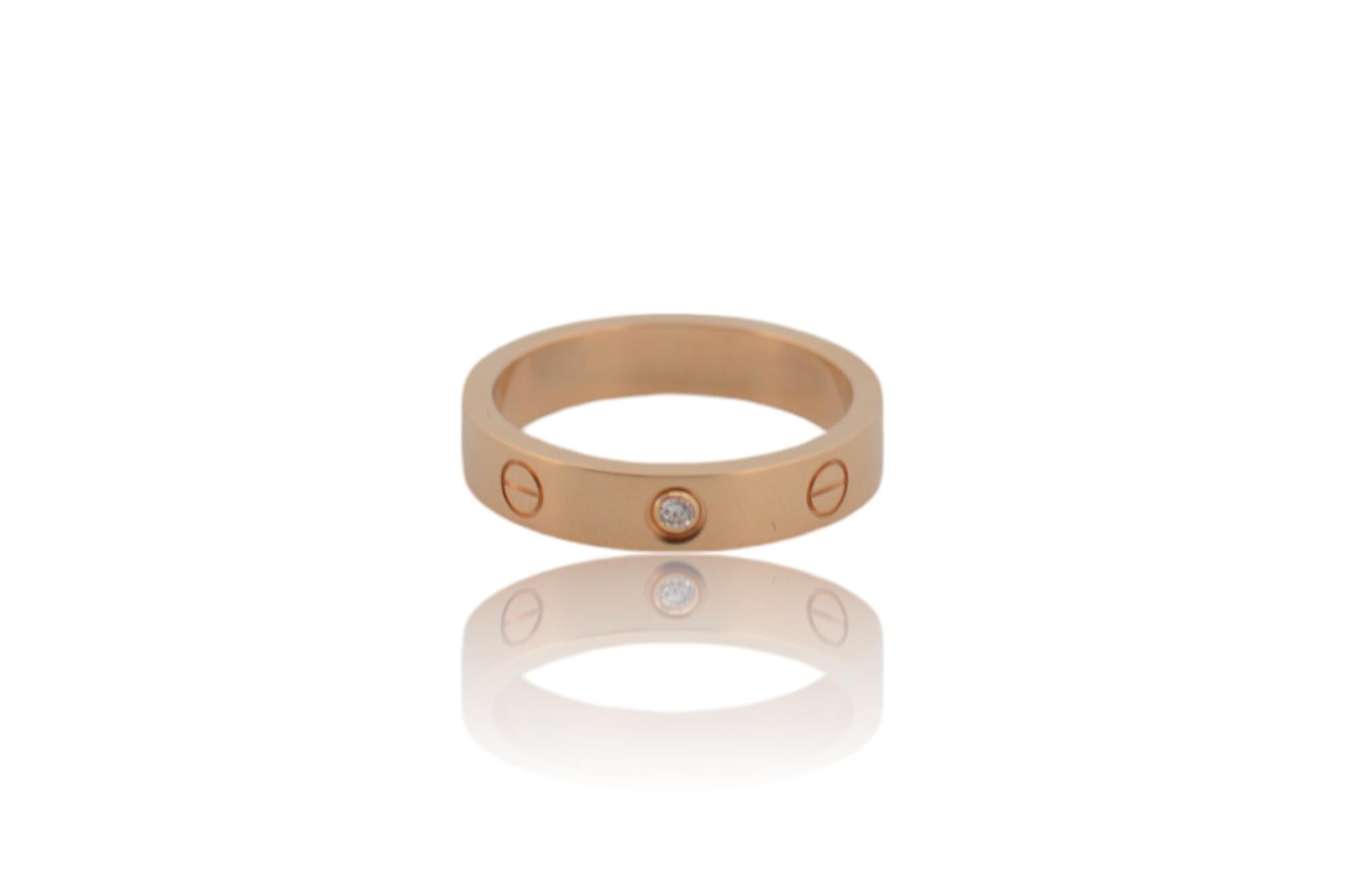 Brilliant Cut 18K Rose gold Cartier Love ring with diamond full set