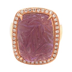 18k Rose Gold Carved Amethyst and Diamond Ring