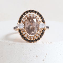 Used 18k Rose Gold Certified 4.25ct Brown Zircon & Canadian Diamond Double Halo Ring