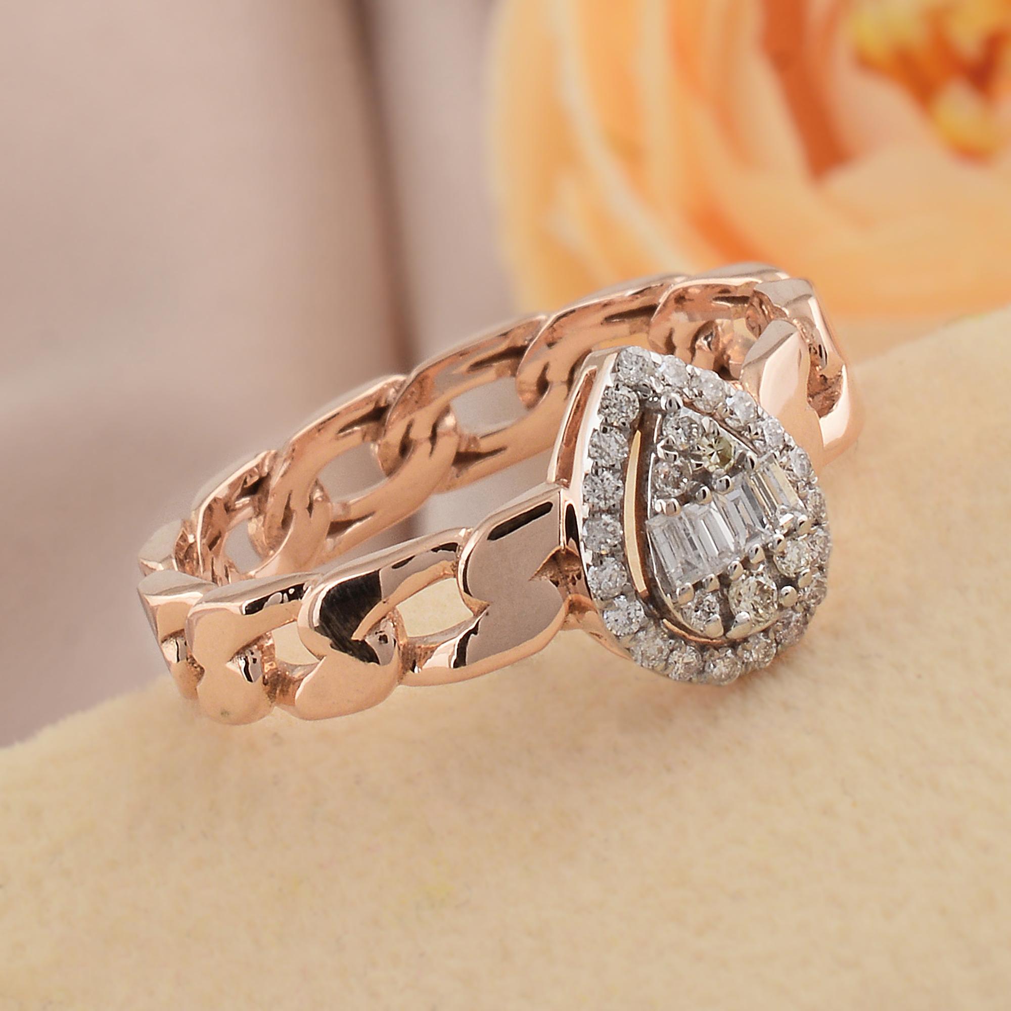 For Sale:  18k Rose Gold Chain Link Ring Gift with Pear Shaped Diamond Cluster 2