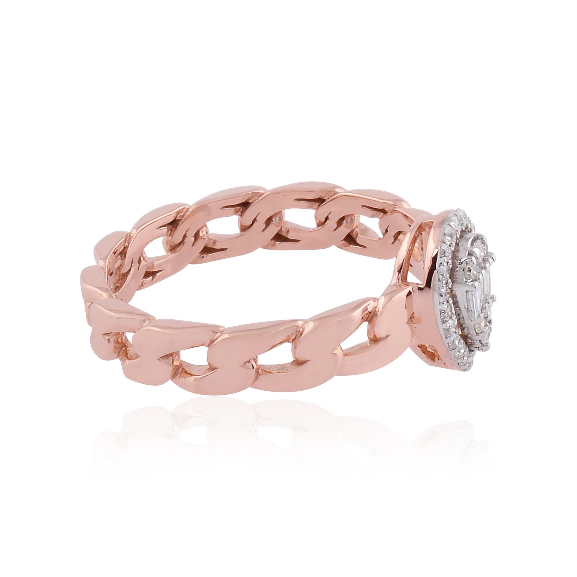 For Sale:  18k Rose Gold Chain Link Ring Gift with Pear Shaped Diamond Cluster 3
