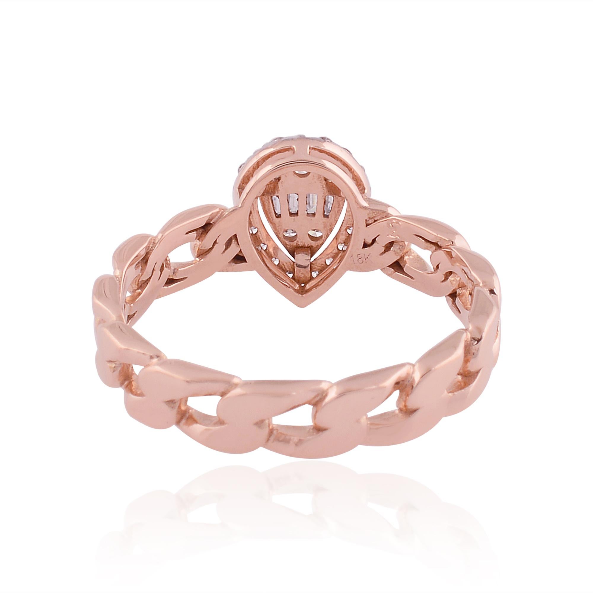 For Sale:  18k Rose Gold Chain Link Ring Gift with Pear Shaped Diamond Cluster 4