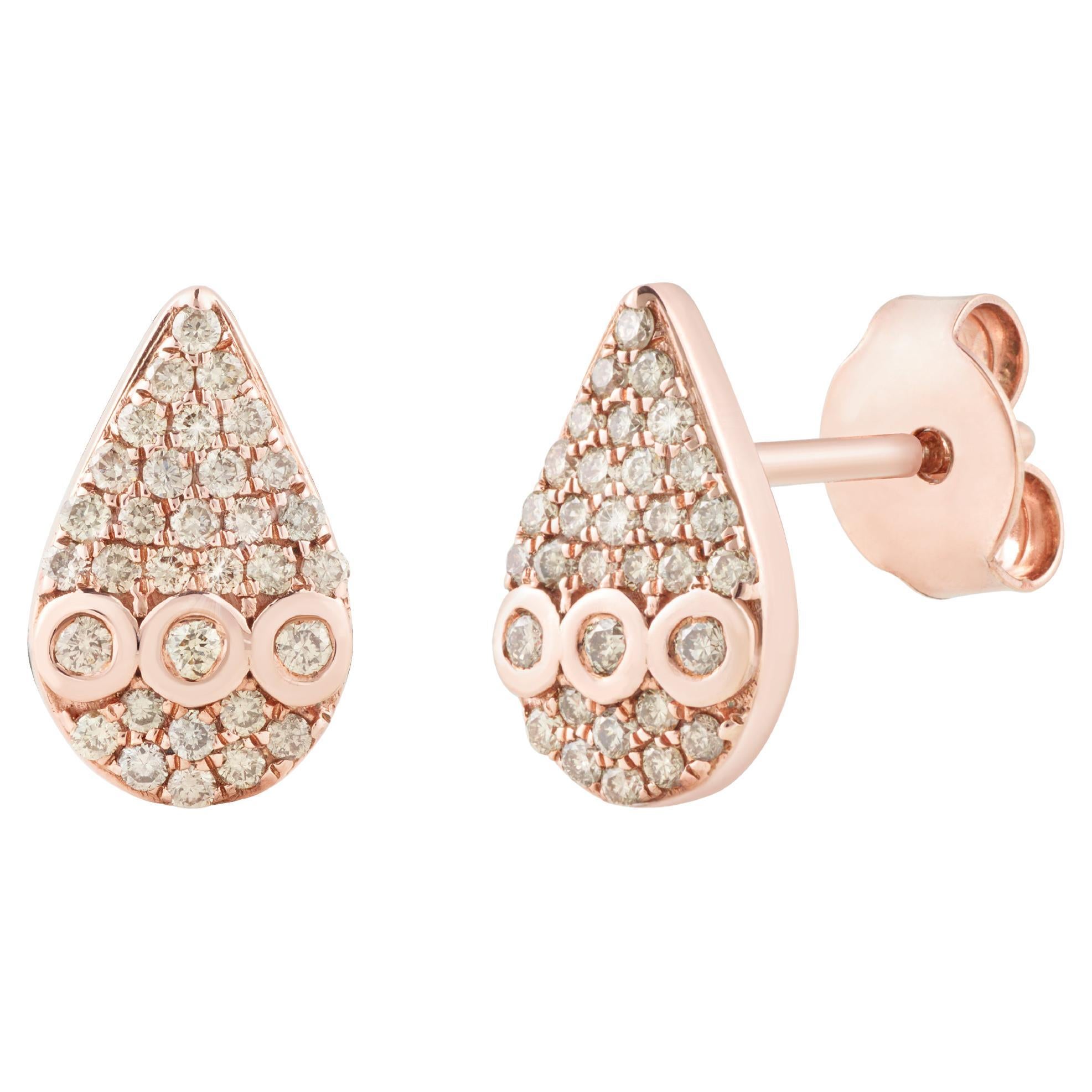 18k rose gold champagne diamond encrusted studs For Sale