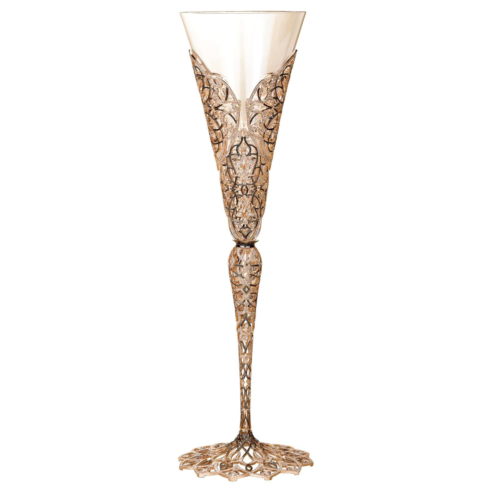 18 Karat Rose Gold Champagne Glass with 18.28 Carat White Diamond For Sale