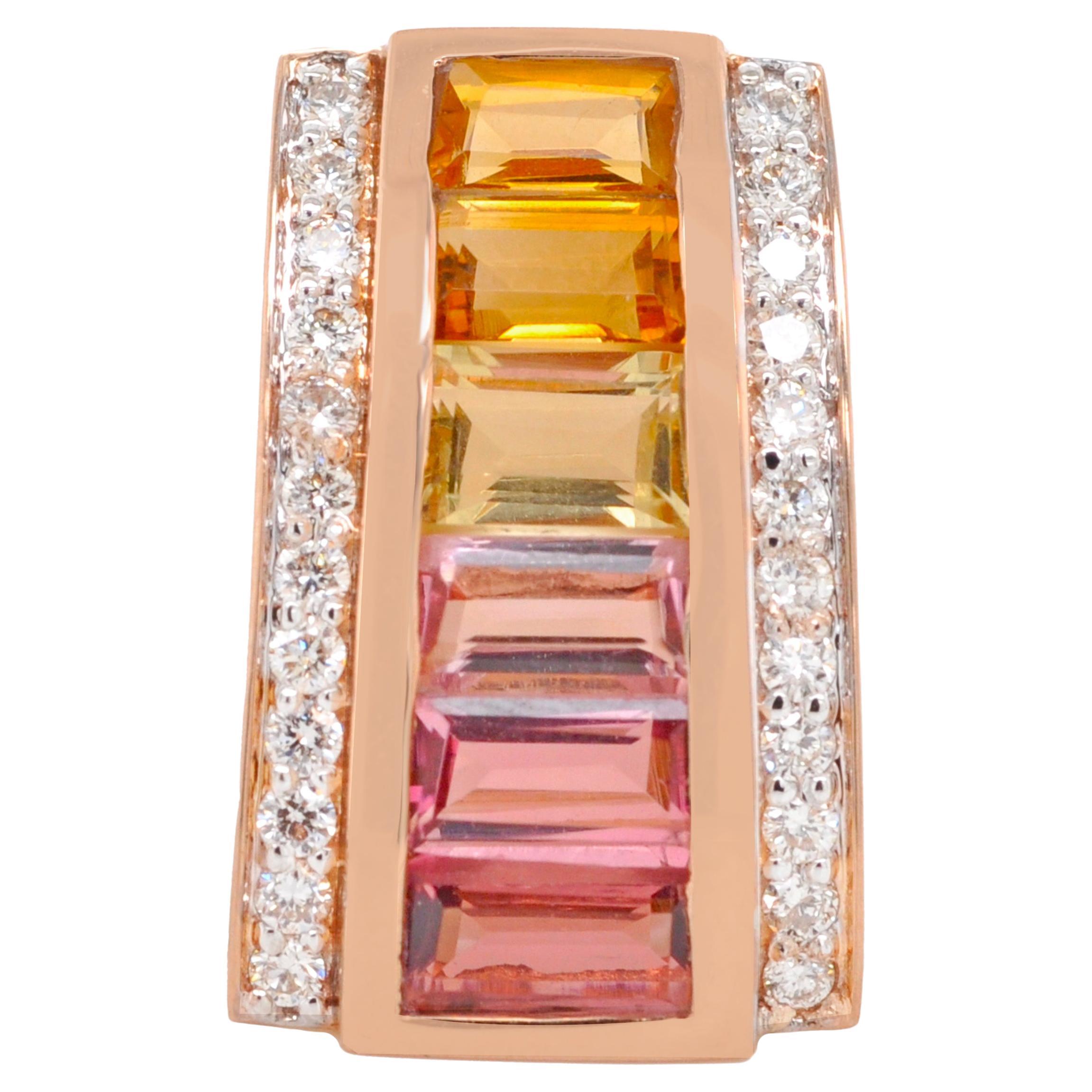 18 Karat Roségold Citrin Rosa Turmalin Baguette-Diamant-Anhänger mit Kanalfassung im Angebot