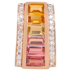 18K Rose Gold Channel-set Citrine Pink Tourmaline Baguette Diamond Pendant