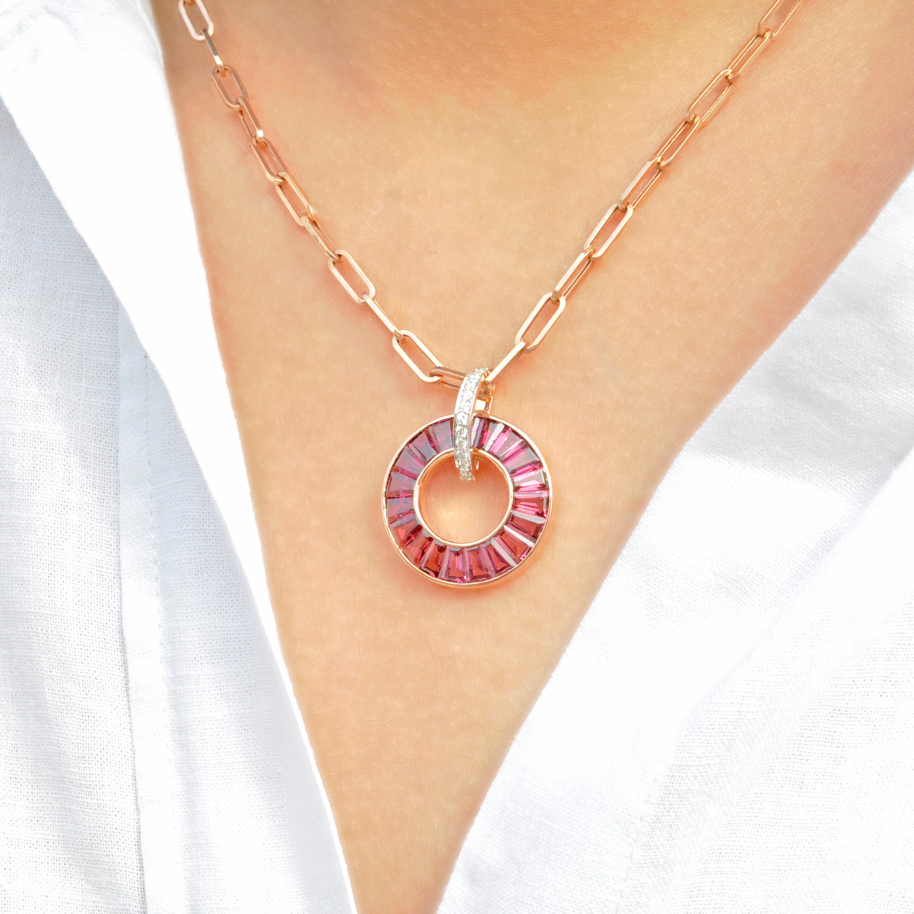Ensemble de pendants d'oreilles Art déco en or rose 18 carats serti de rhodolite et de diamants en forme de cercle Pour femmes en vente