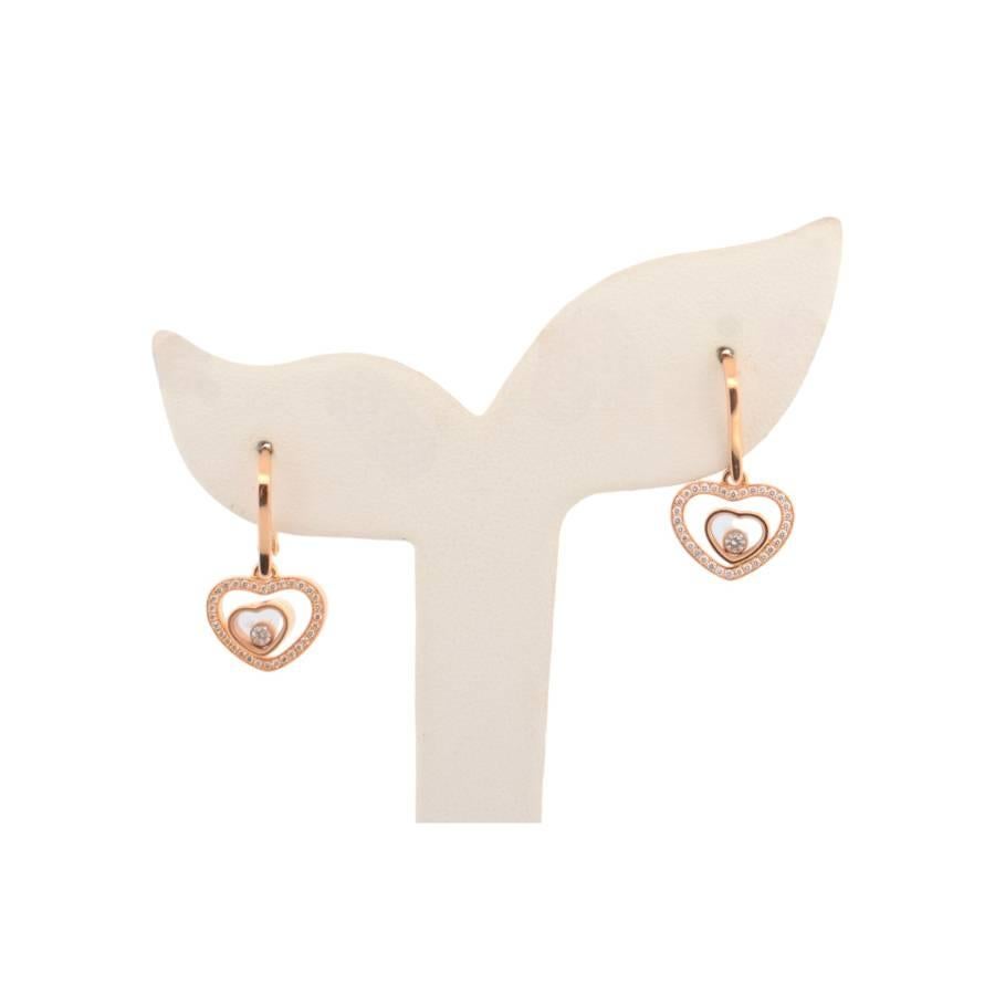 18K Rose gold Chopard Happy Hearts earrings with diamonds In Excellent Condition In București, București