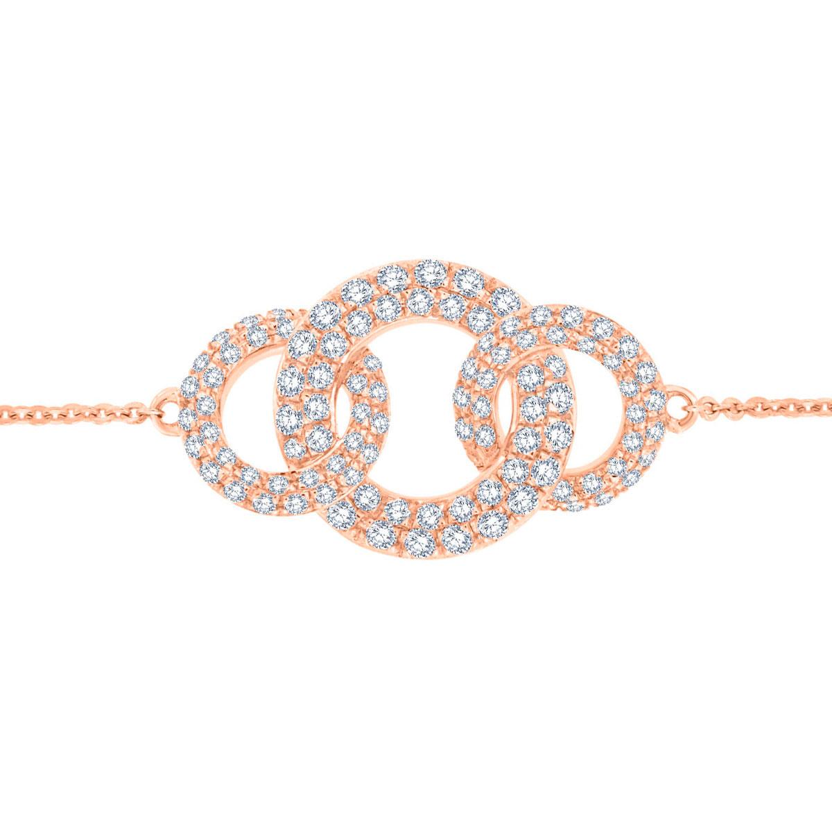 Taille ronde Bracelet circulaire en or rose 18 carats avec diamants de 3/4 carats Tw' en vente