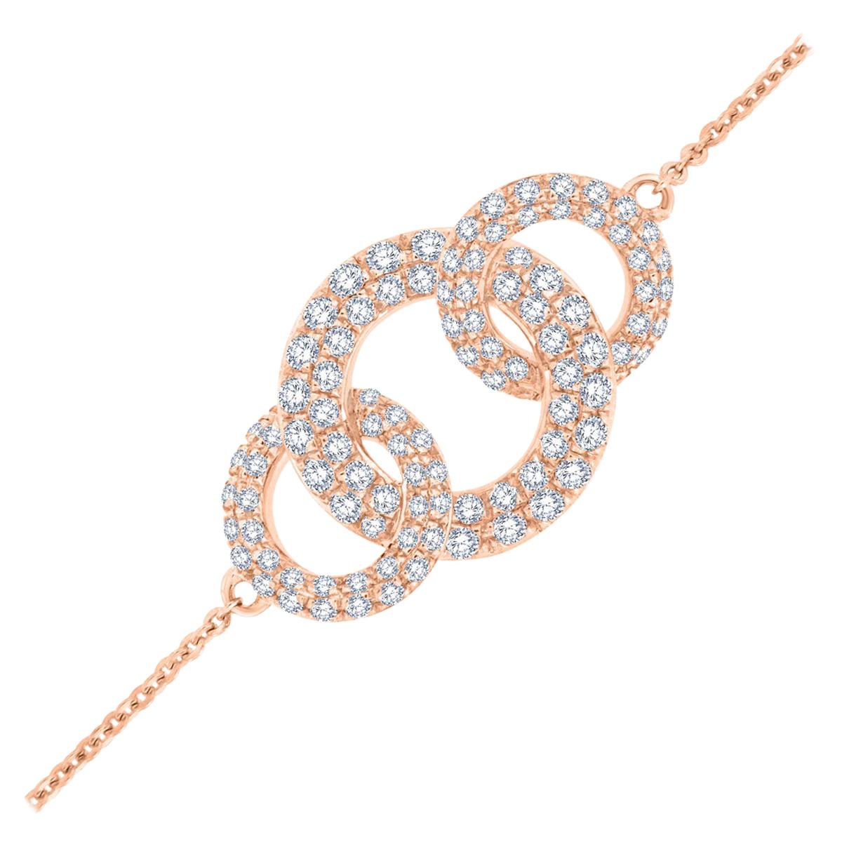 Bracelet circulaire en or rose 18 carats avec diamants de 3/4 carats Tw' en vente