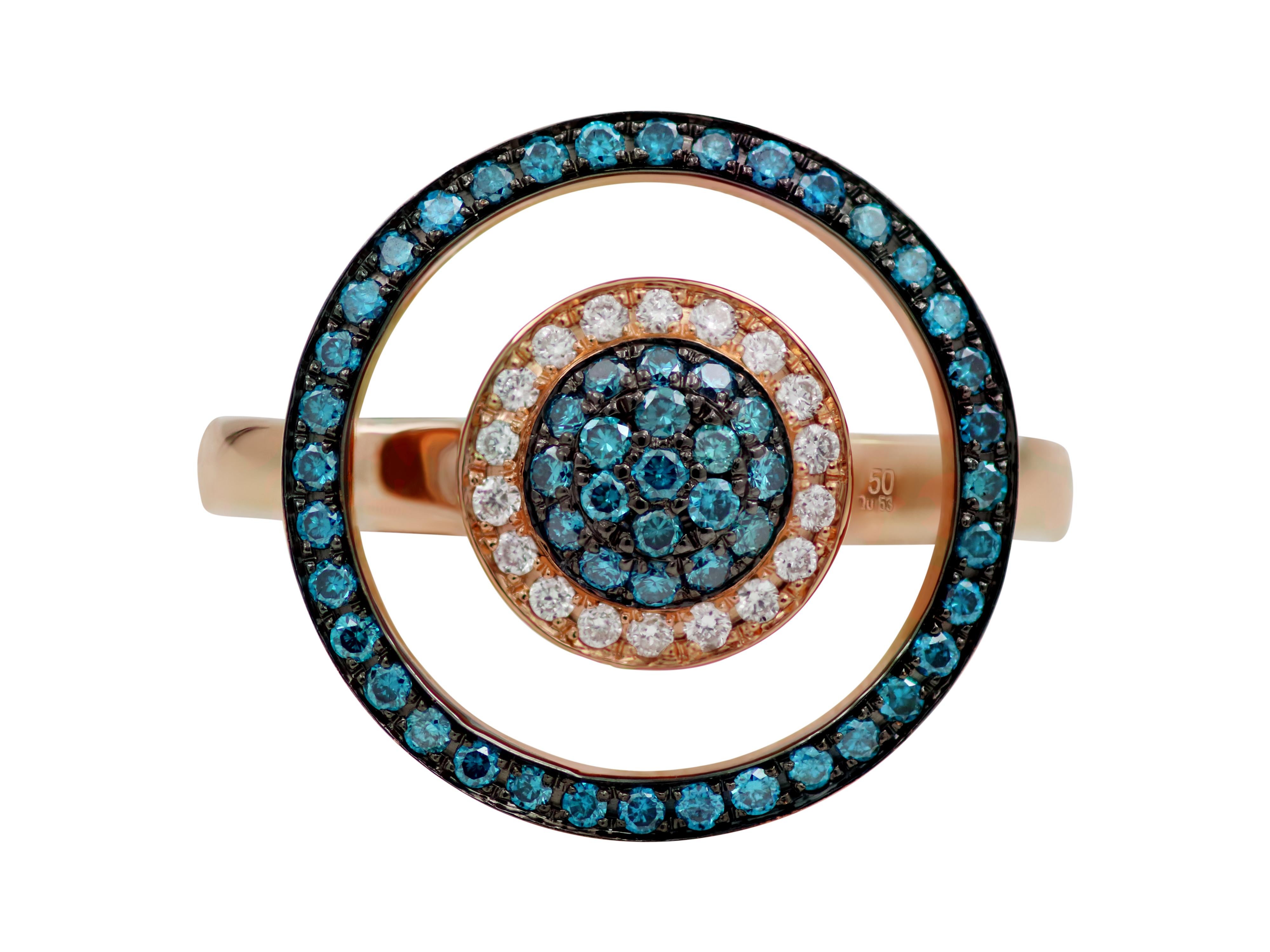 18 Karat Roségold Kreise-Ring mit blauen und weißen Diamanten (Modernistisch) im Angebot