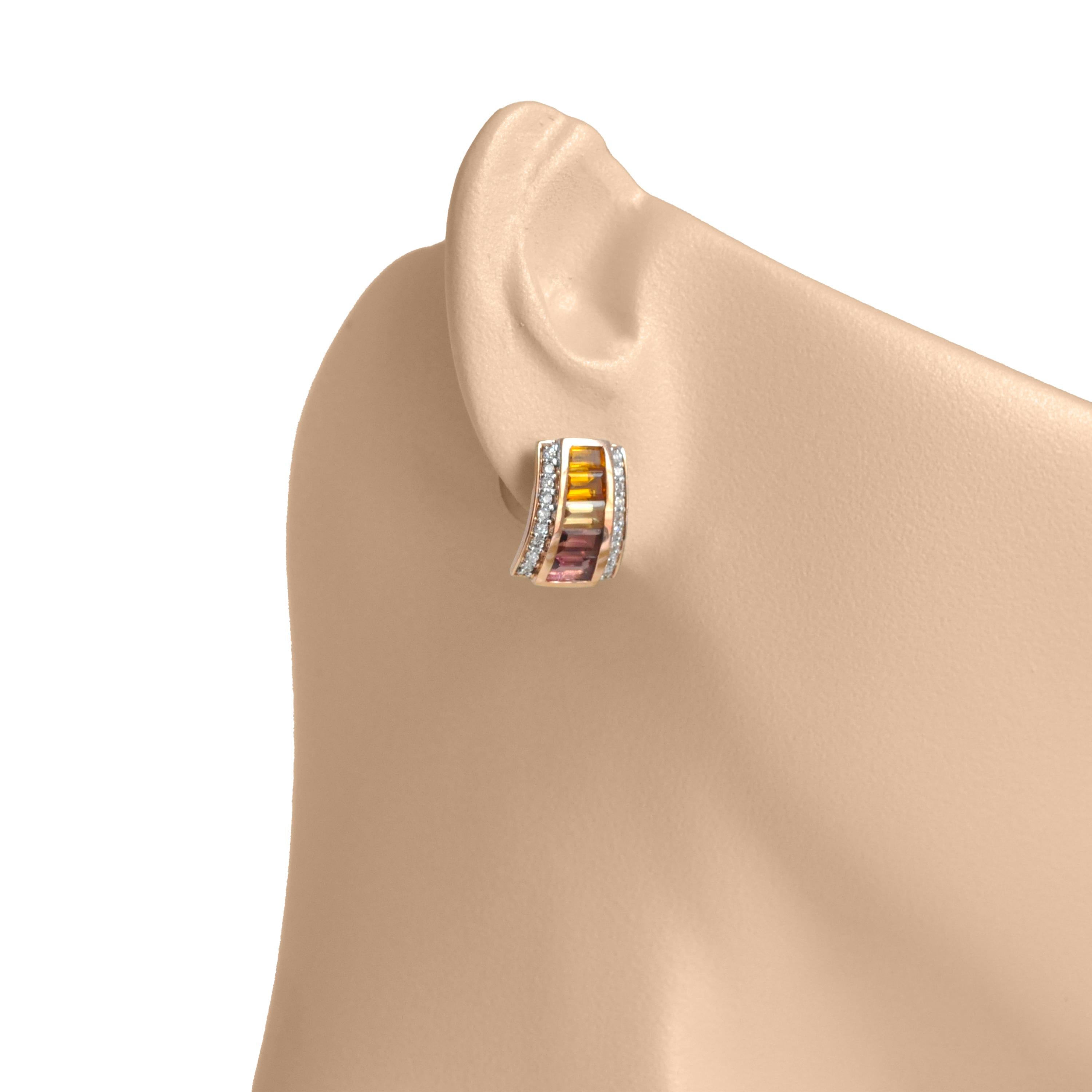 18K Rose Gold Citrine Pink Tourmaline Art Deco Diamond Stud Earrings For Sale 2