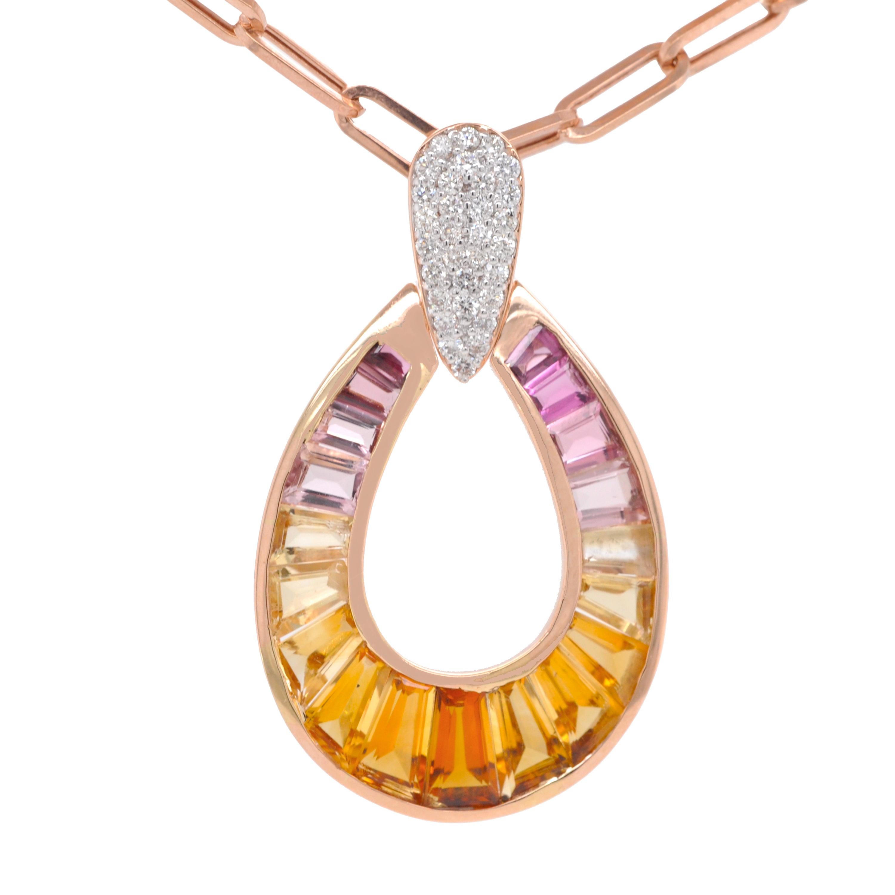 Ensemble de pendants d'oreilles en or rose 18 carats, citrine, tourmaline rose et diamant taille baguette Pour femmes en vente