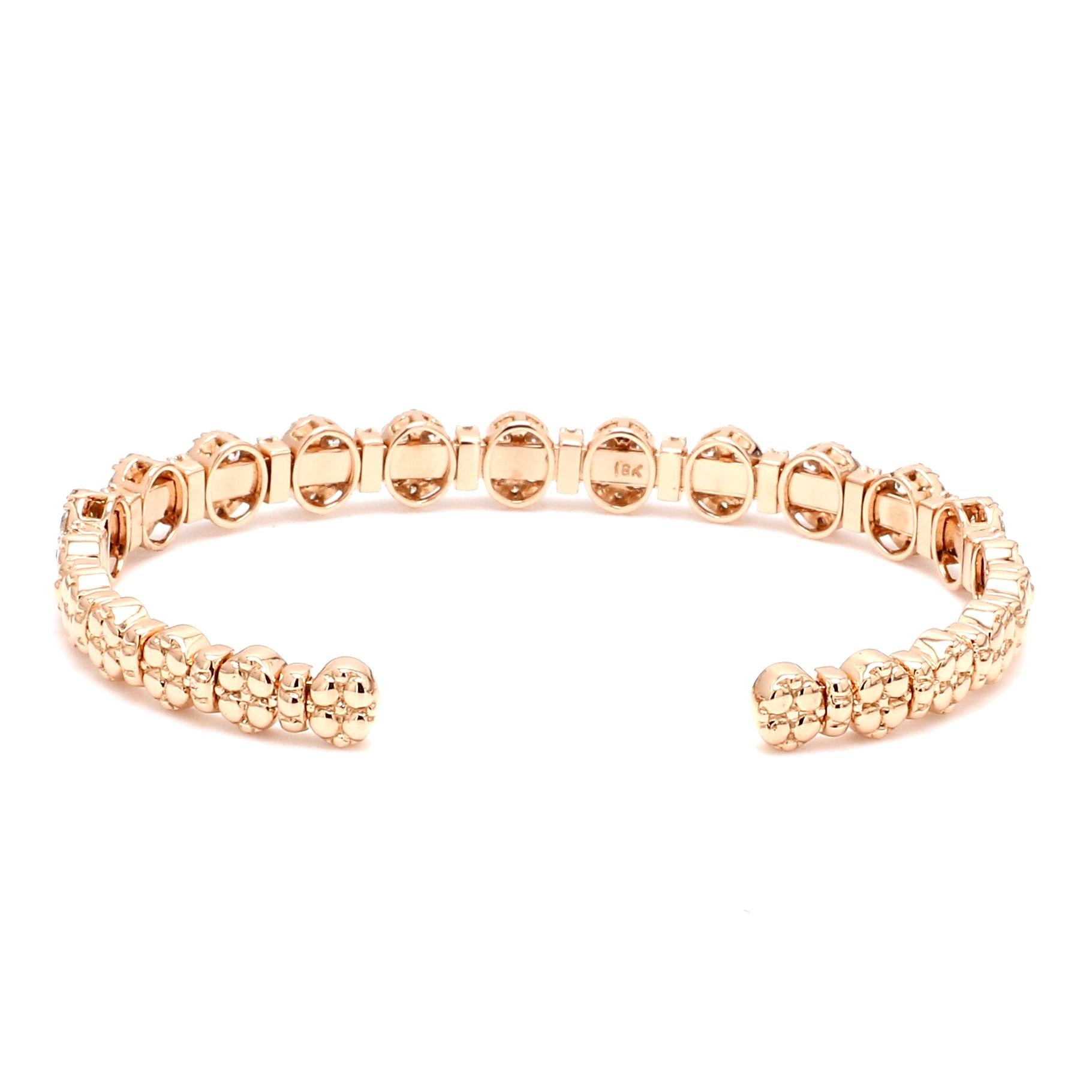 Modern 18k Rose Gold Cluster SI/H Natural Diamond Cuff Bracelet Gift For Sale
