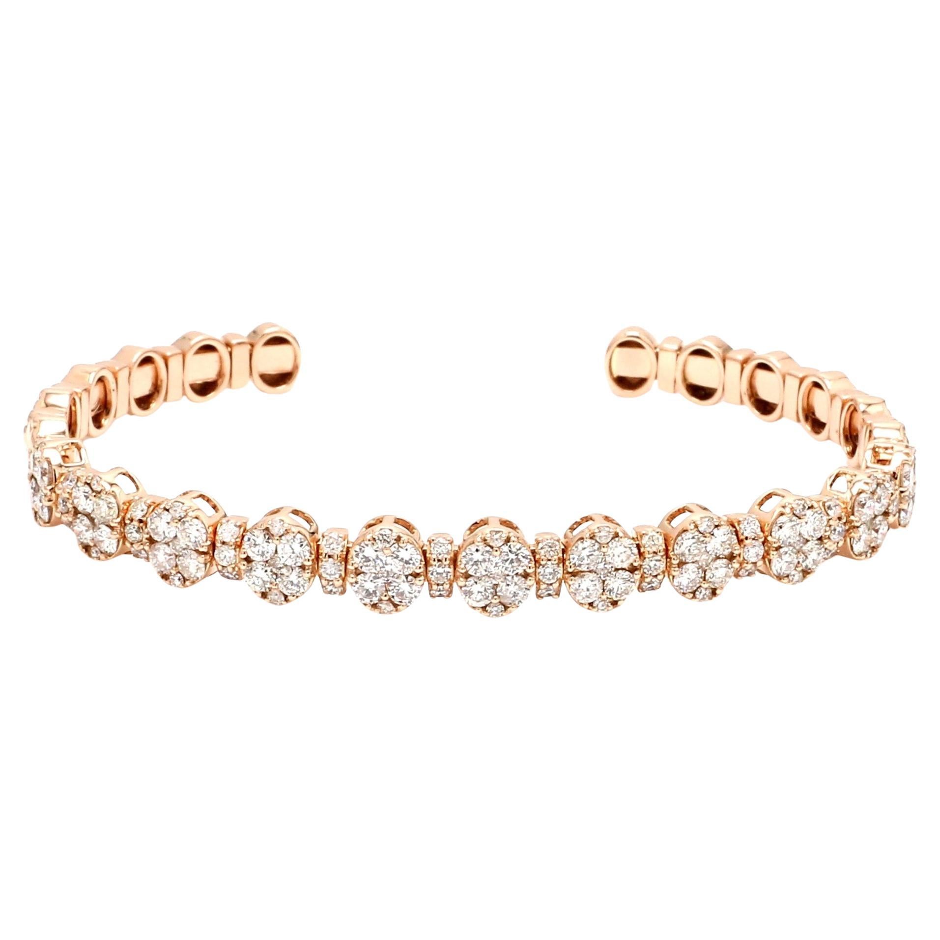 18k Rose Gold Cluster SI/H Natural Diamond Cuff Bracelet Gift For Sale