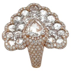 18K Rose Gold Cocktail Ring Featuring Rose Cut Round and Pear Shape Diamonds