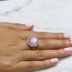 18K Rose Gold Cocktail Ring w/ Amethyst, Pink Mother of Pearl Doublet & Diamonds
